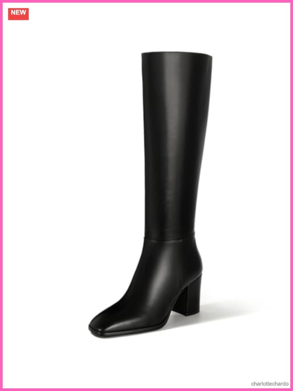 Knee High Boots Women Chunky Heel Square Toe PU Leather